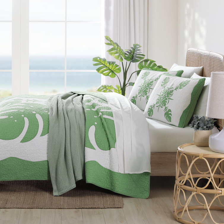 Full Green Cotton Reversible Quilt Set