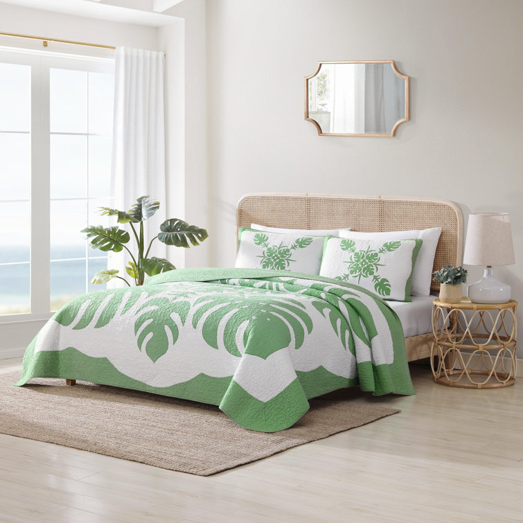 Full Green Cotton Reversible Quilt Set