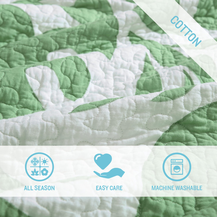 Full Green Cotton Reversible Quilt Set