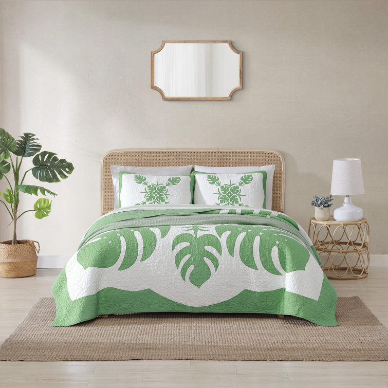 Full Green Cotton Reversible Quilt Set