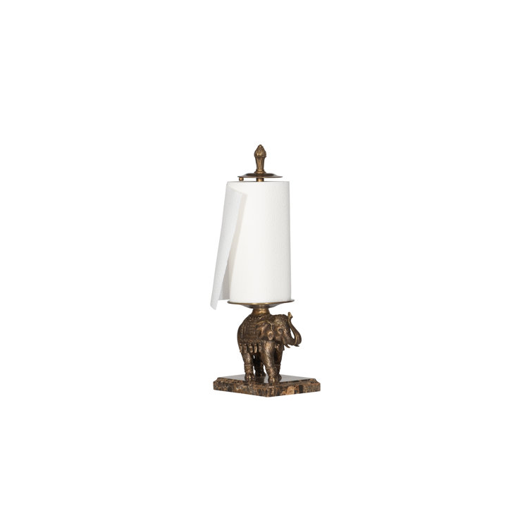 Brass Elephant Paper Towel Holder with Stone Base