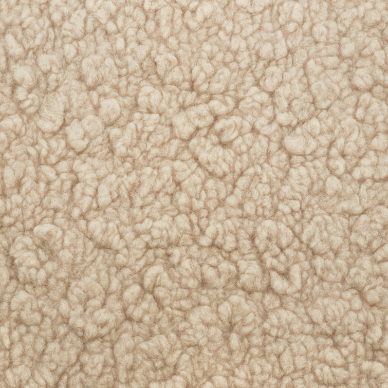 Beige Shearling Swivel Recliner with Dark Wood Base