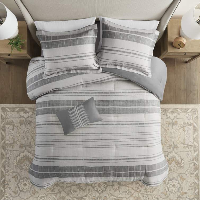 King Gray Microfiber Striped Comforter Set with Pillow
