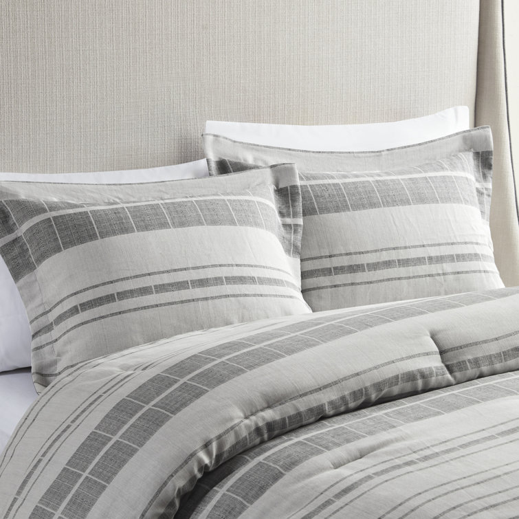 King Gray Microfiber Striped Comforter Set with Pillow
