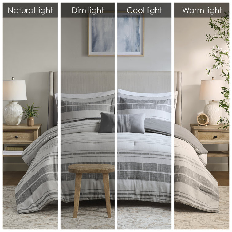 King Gray Microfiber Striped Comforter Set with Pillow