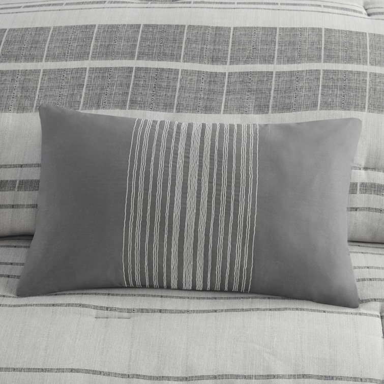 King Gray Microfiber Striped Comforter Set with Pillow