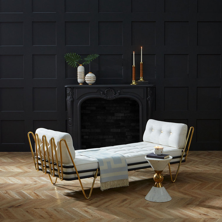 Maxime Polished Brass Daybed with Palermo Dove Upholstery