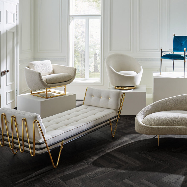 Maxime Polished Brass Daybed with Palermo Dove Upholstery