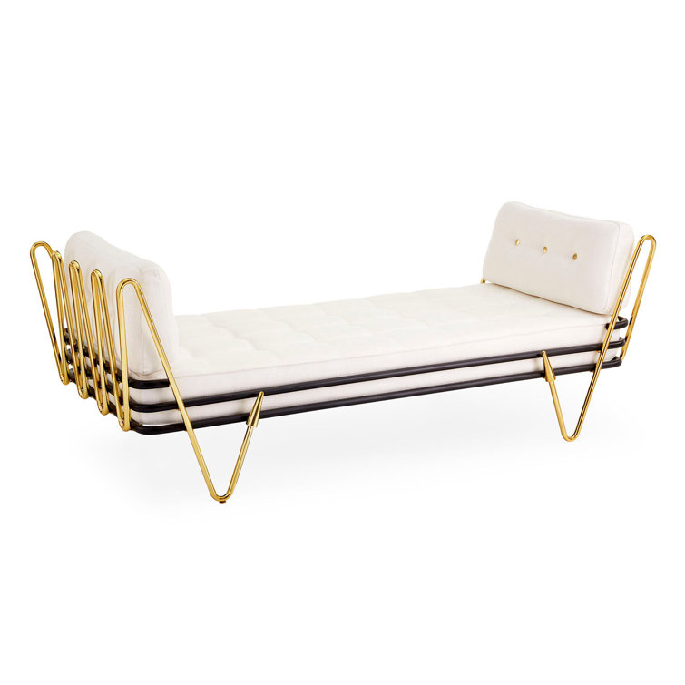Maxime Polished Brass Daybed with Palermo Dove Upholstery