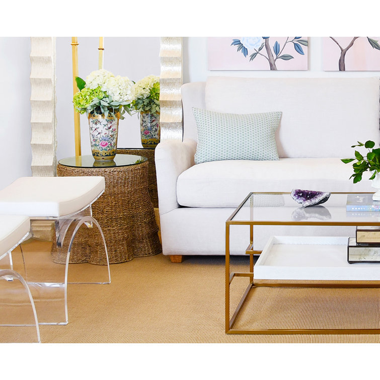 Contemporary Brown Round Wood & Glass End Table with Storage
