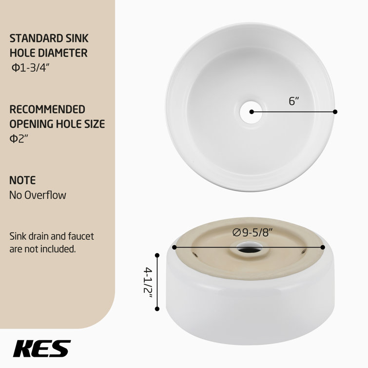 12'' White Ceramic Circular Vessel Bathroom Sink