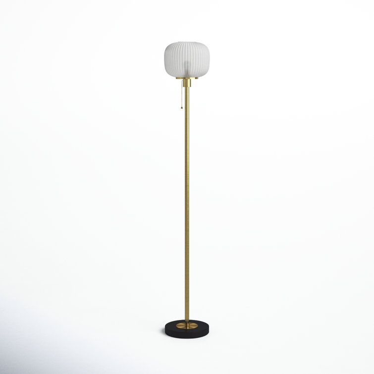 Antique Brass & Black Modern 65'' Floor Lamp with Frosted Glass Shade