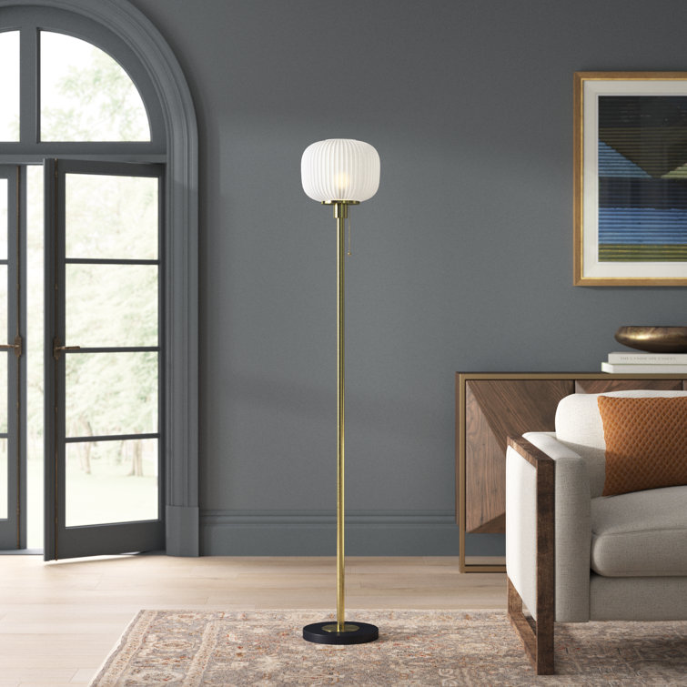 Antique Brass & Black Modern 65'' Floor Lamp with Frosted Glass Shade