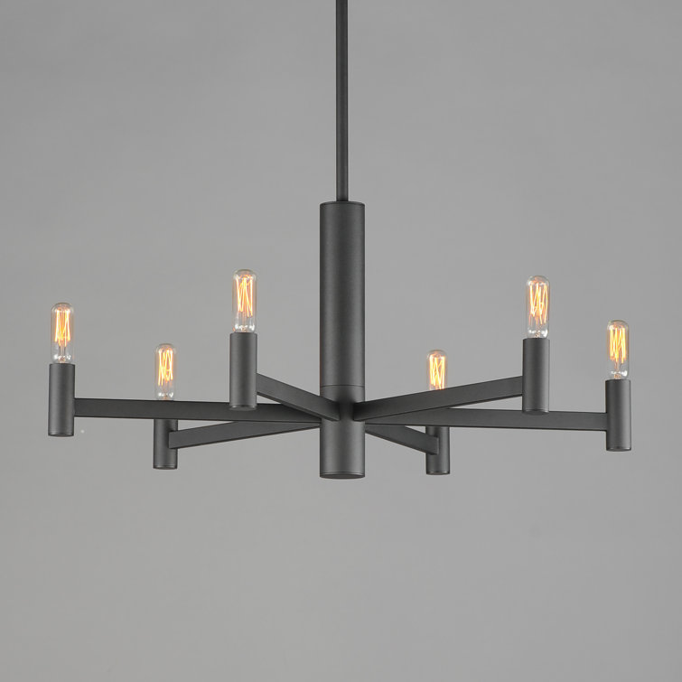Black Aluminum Steel 6-Light Candle Style Chandelier