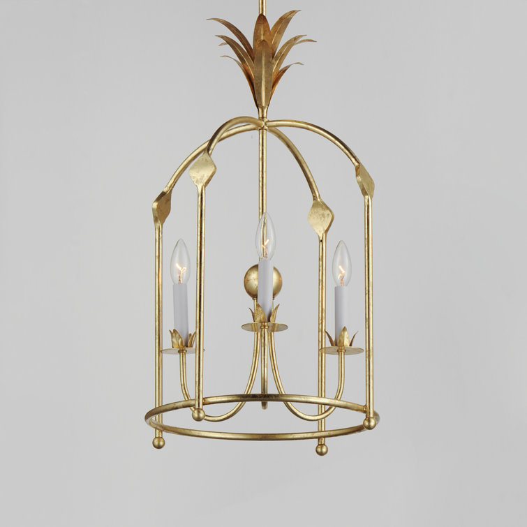 Gold Leaf 3-Light Birdcage Chandelier with Candle Bulbs