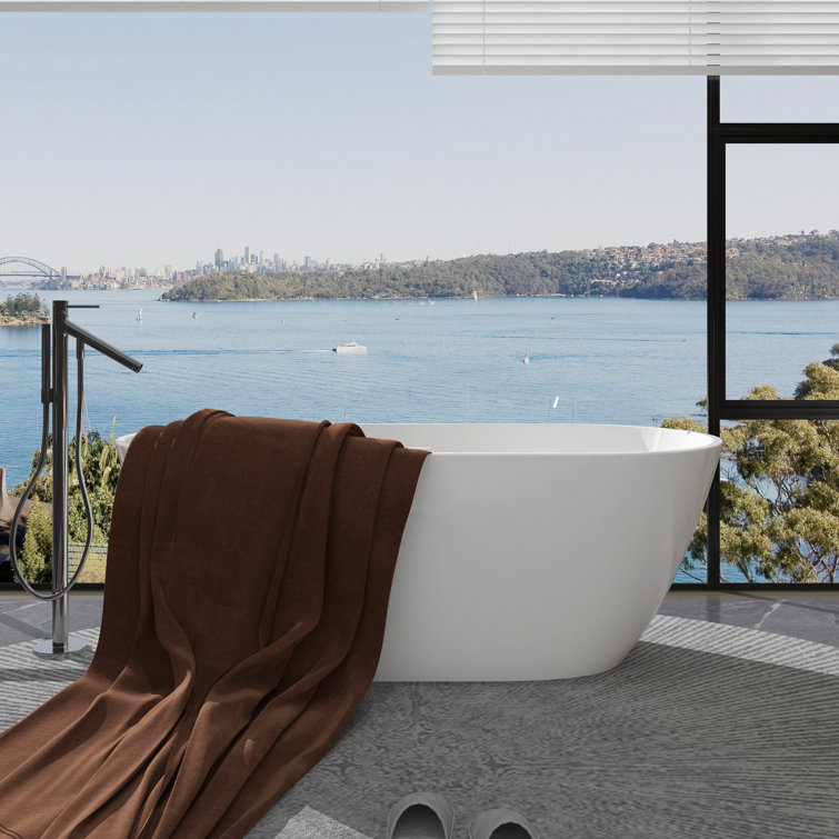 Matte White Acrylic Freestanding Deep Soaking Bathtub 55"