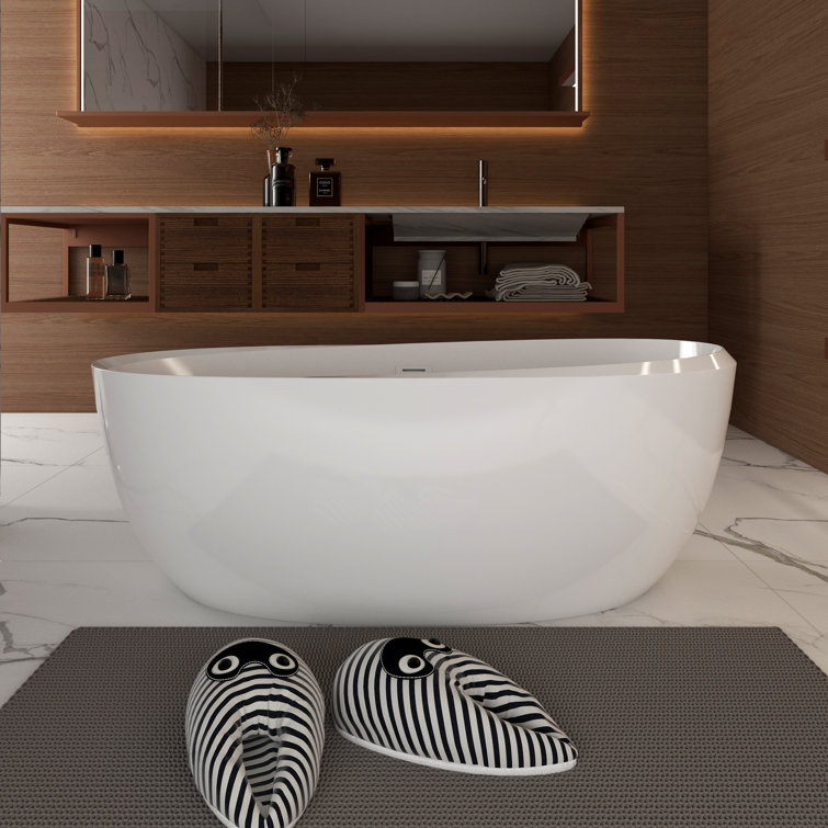 Glossy White 59" Acrylic Freestanding Soaking Tub with Brass Finish