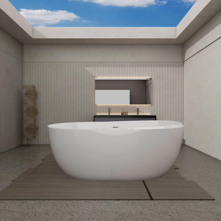 Glossy White 59" Acrylic Freestanding Soaking Tub with Brass Finish