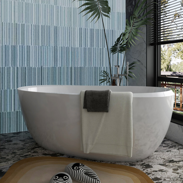 Glossy White 59" Acrylic Freestanding Soaking Tub with Brass Finish