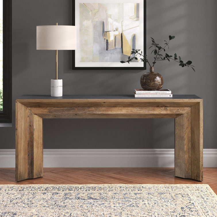 Transitional Gray-Brown Elm and Concrete 72'' Console Table