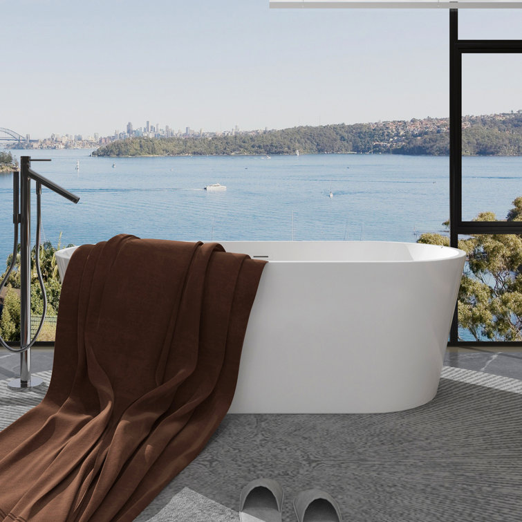 55'' Glossy White Acrylic Freestanding Soaking Bathtub