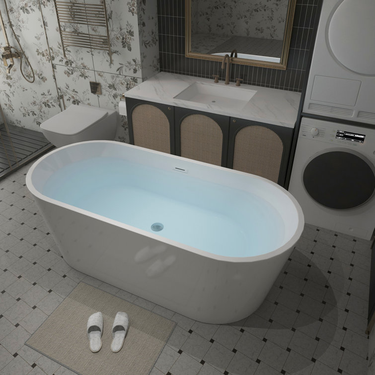 55'' Glossy White Acrylic Freestanding Soaking Bathtub