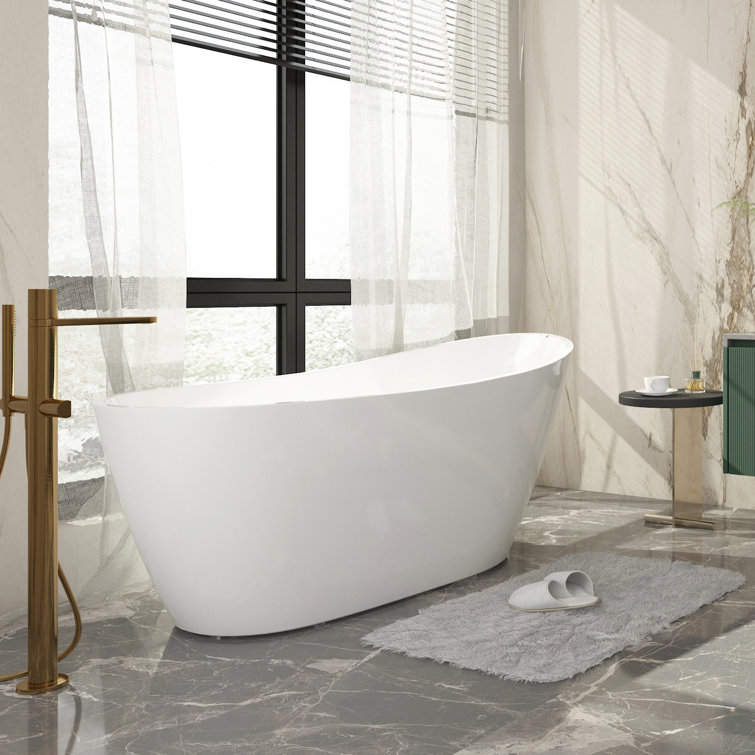 Glossy White Acrylic Freestanding Oval Deep Soaking Tub