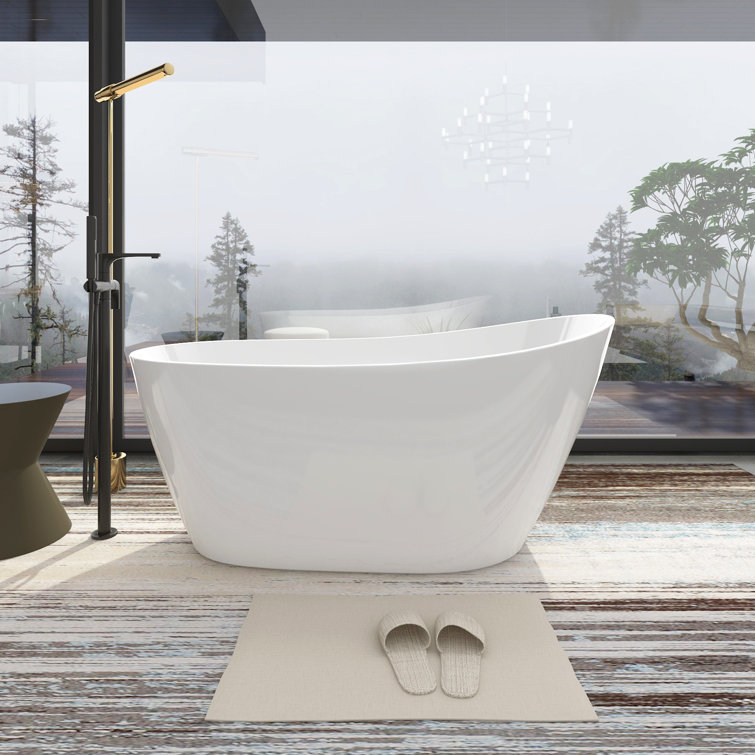 Glossy White Acrylic Freestanding Oval Deep Soaking Tub