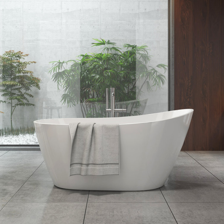 Glossy White Acrylic Freestanding Oval Deep Soaking Tub