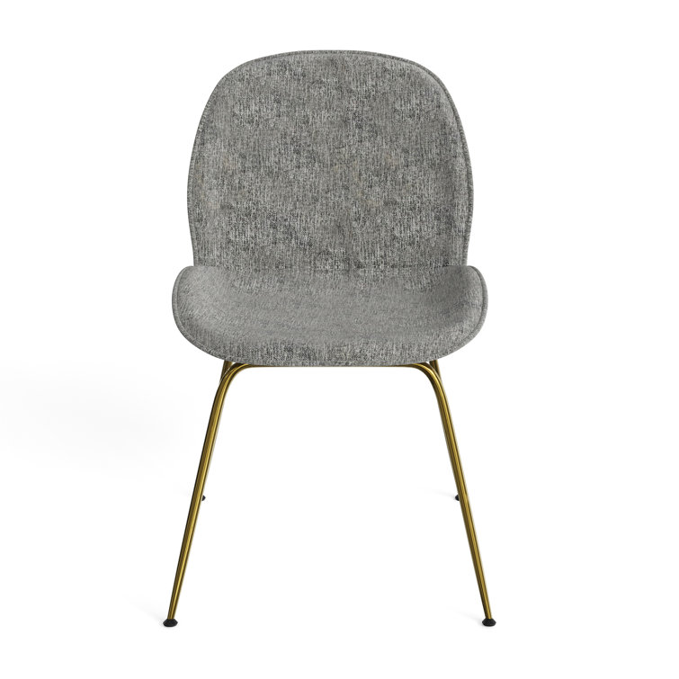 Light Gray Upholstered Side Chair with Gold Metal Legs, Set of 2