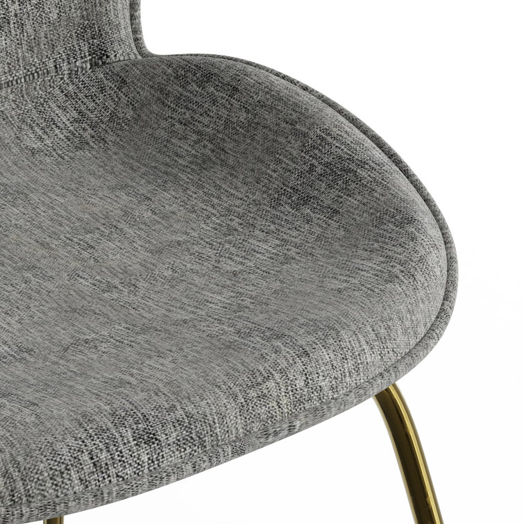 Light Gray Upholstered Side Chair with Gold Metal Legs, Set of 2