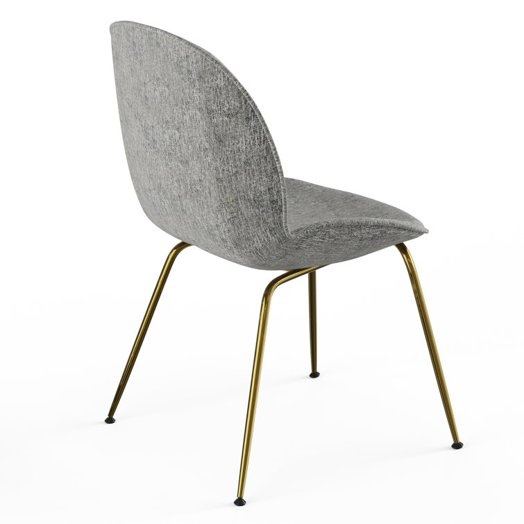 Light Gray Upholstered Side Chair with Gold Metal Legs, Set of 2