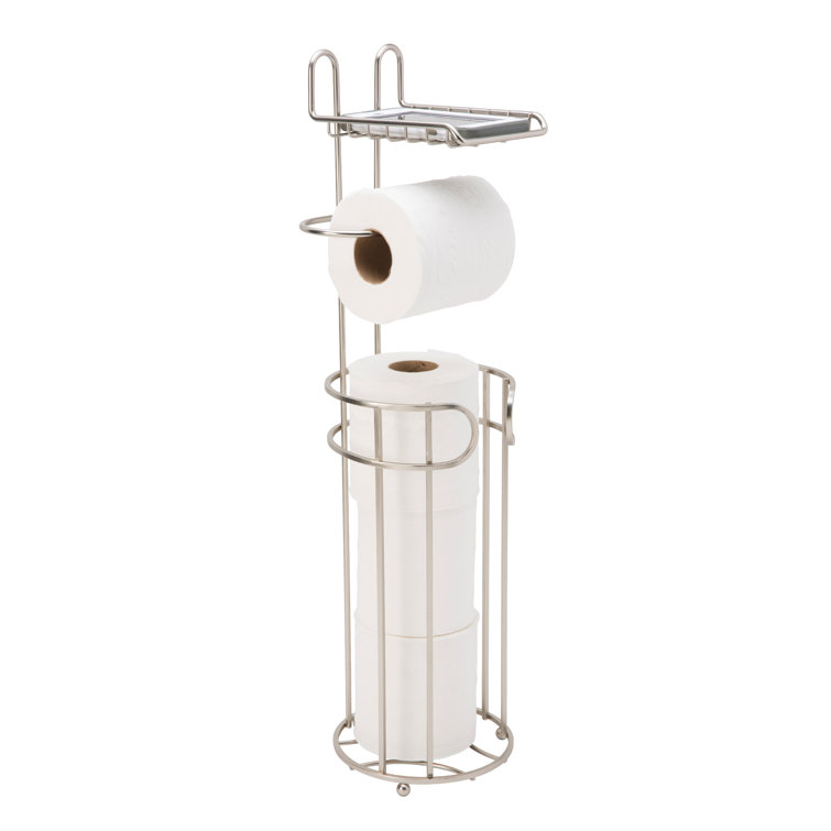 Satin Nickel Free Standing Toilet Paper Holder with Phone Shelf