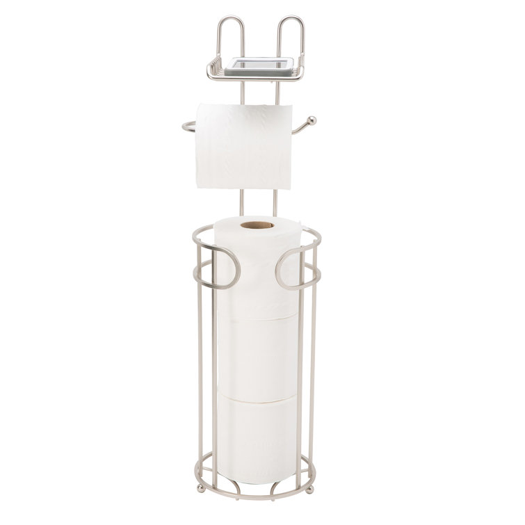 Satin Nickel Free Standing Toilet Paper Holder with Phone Shelf