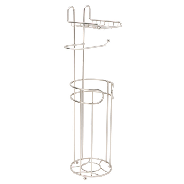 Satin Nickel Free Standing Toilet Paper Holder with Phone Shelf