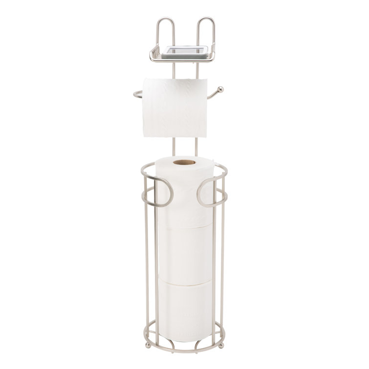 Satin Nickel Free Standing Toilet Paper Holder with Phone Shelf