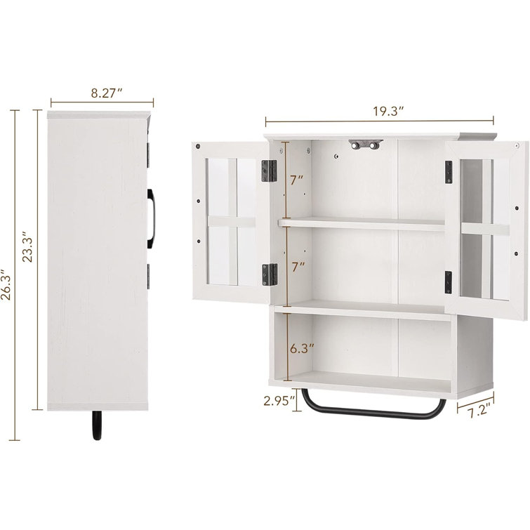 Vintage White Wood Wall Storage Cabinet with Cross Glass Doors