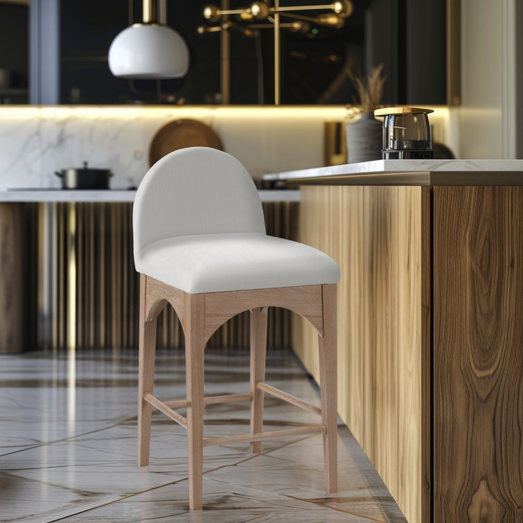 Natural Solid Wood Cream Boucle Counter Stool