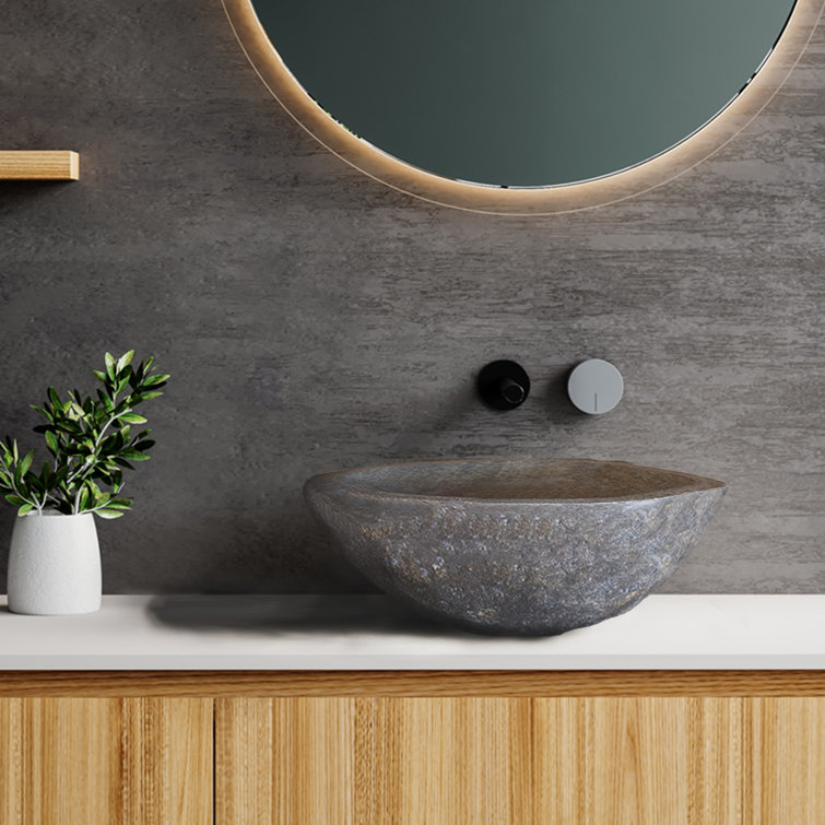 Gray Natural Stone Oval Vessel Bathroom Sink