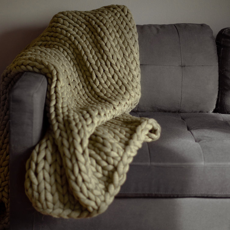 Green Chunky Knit Reversible Acrylic Throw Blanket
