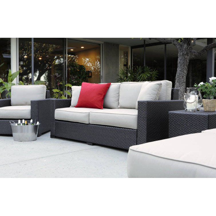 Laguna 71" Brown Wicker Outdoor Sofa with Beige Cushions