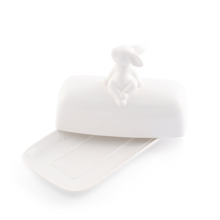 White Porcelain Sitting Bunny Butter Dish