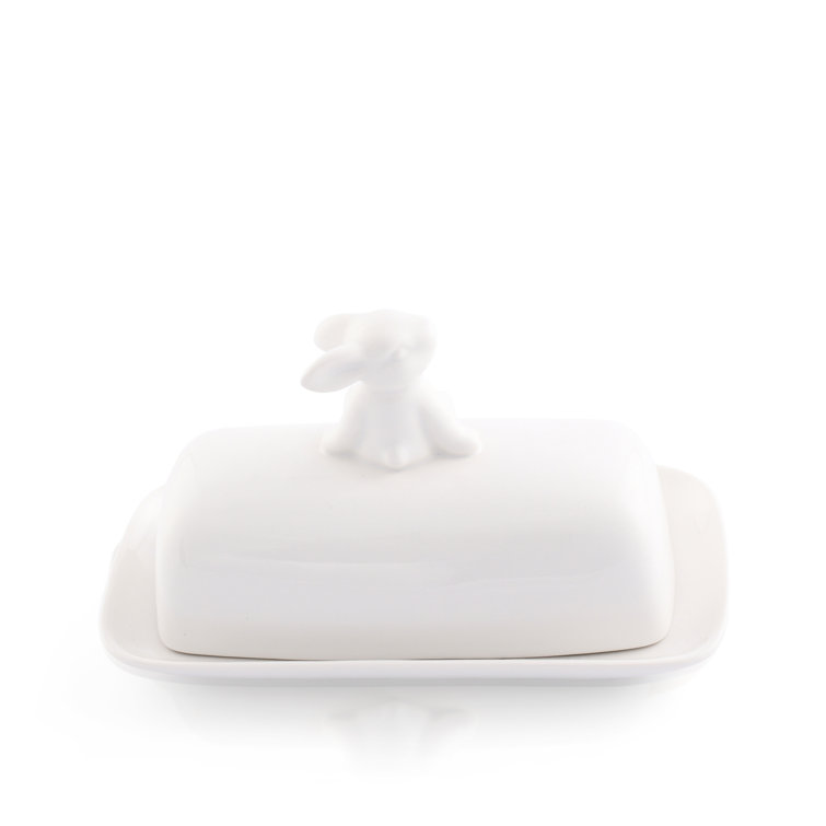 White Porcelain Sitting Bunny Butter Dish