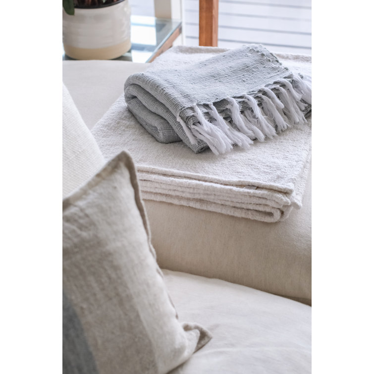 Shore Blue Hand-Loomed Throw Blanket with Tassels