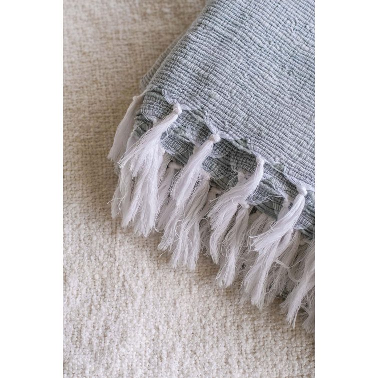 Shore Blue Hand-Loomed Throw Blanket with Tassels