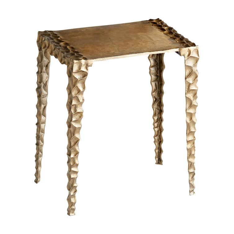 Antique Brass Imprint Rectangular Side Table with Textured Edges