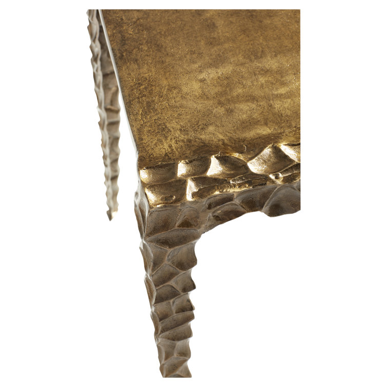 Antique Brass Imprint Rectangular Side Table with Textured Edges
