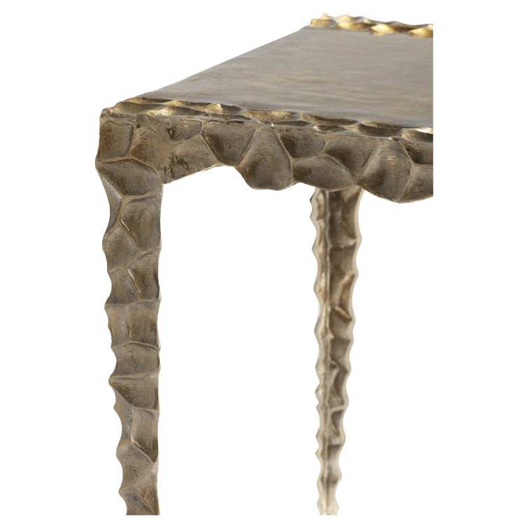 Antique Brass Imprint Rectangular Side Table with Textured Edges
