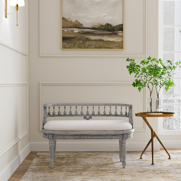 Hathaway 37" Dark Cherry Upholstered Bench with Cream Cushion