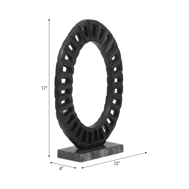Cleveland 17" Black Aluminum and Marble Ring Sculpture